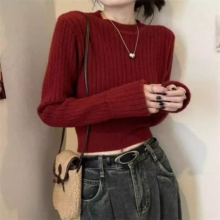 秋冬新款羊绒新年红色毛衣打底衫