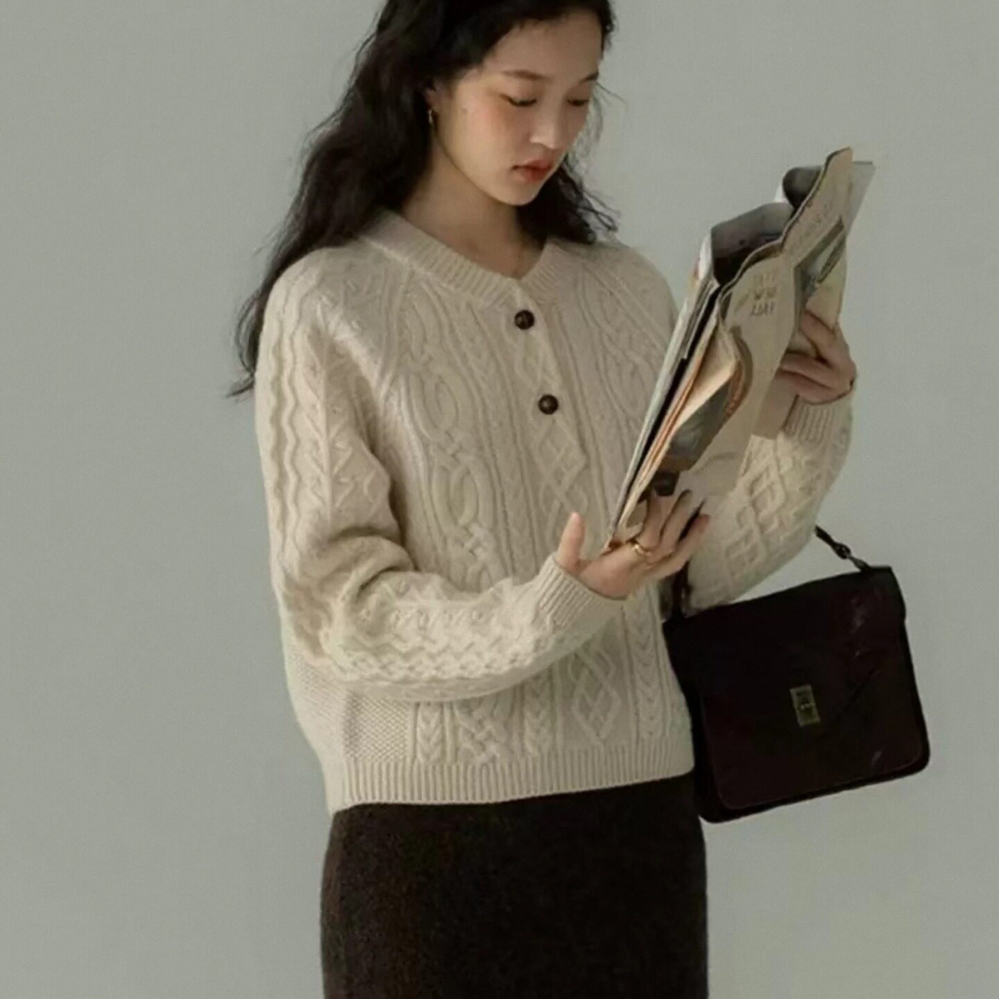 秋冬美拉德羊毛加厚显瘦女开衫