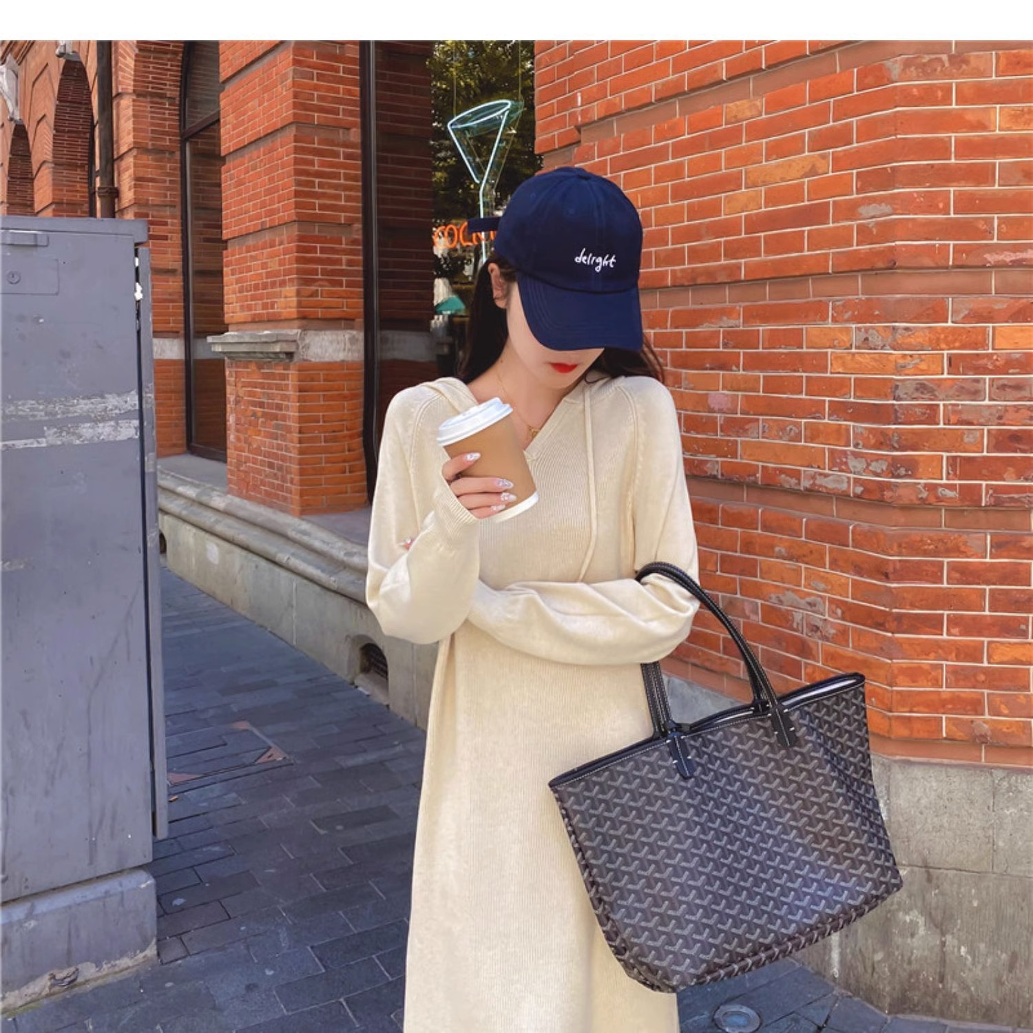 韩版新款时尚连帽羊绒长裙女宽松慵懒风帽衫长款休闲羊毛针织外穿