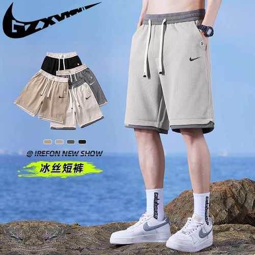 Nike, мужские шелковые летние тонкие шорты, спортивные баскетбольные пляжные штаны, свободный прямой крой