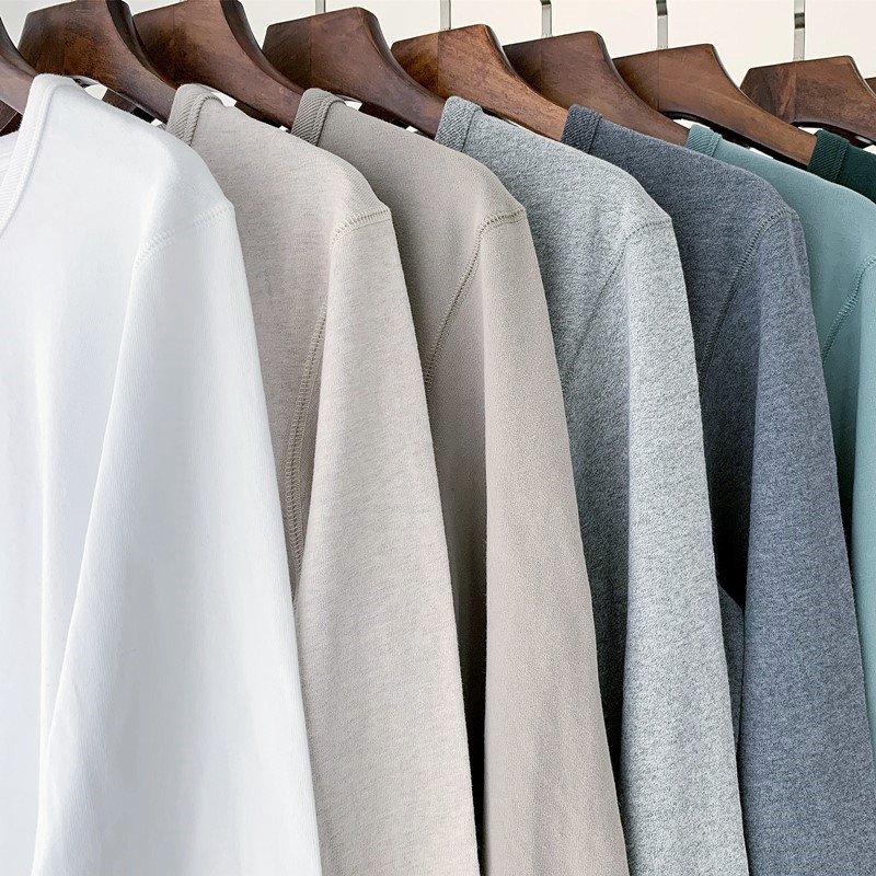 春季超级重磅300g碳素磨毛纯色圆领长袖T恤纯棉厚实打底衫男女款