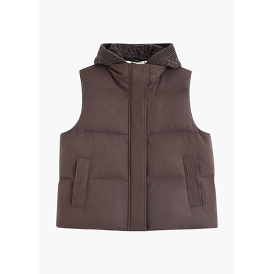 设计感拼接连帽无袖马甲羽绒服女2025秋冬新款气质显瘦白鸭绒外套