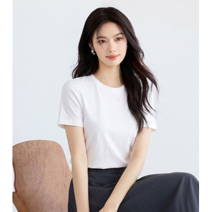 100%纯棉圆领短袖T恤女夏2026新款纯色简约百搭体恤单调极简上衣