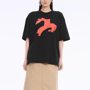 【江*定单】2026早春新品T恤童趣生肖小马圆领短袖休闲时尚上衣女