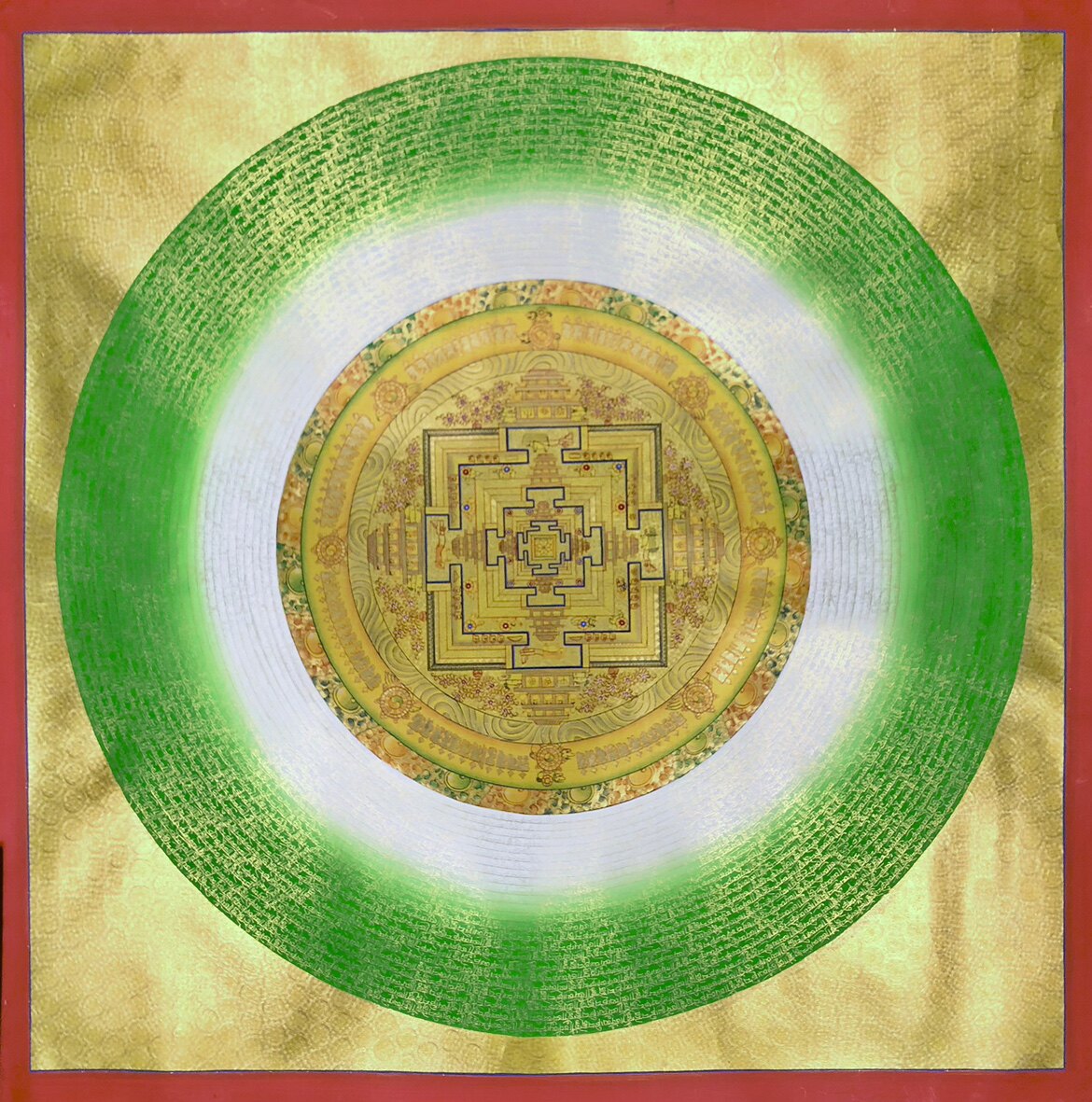 爆款唐卡纯手工画布本一米金箔时轮金刚坛城尼泊尔西藏玄关装饰画