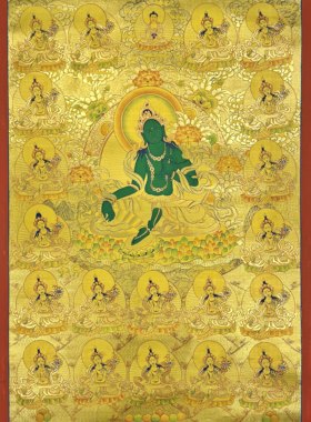 纯手工绘制唐卡金箔21度母，绿度母画心尺寸大概79×53cm左右