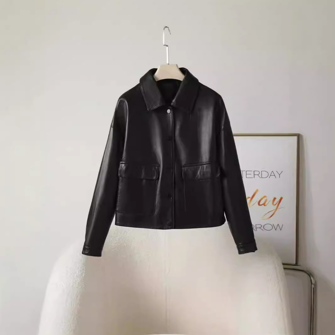 今年流行特惠海宁真皮皮衣女绵羊皮外套短款方领宽松休闲机车真