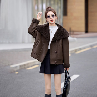 女皮毛一体时尚 今年流行特惠2025冬装 毛毛大翻领长袖 女装 休闲 新款