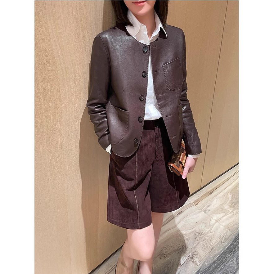 今年流行特惠2025新款外套欧货潮流荔枝纹绵羊皮真皮皮衣女短款