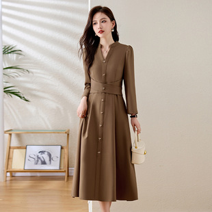 韩版 新款 衬衫 裙子V领长款 气质 今年流行特惠女装 时尚 2024春装