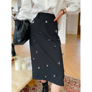 今年流行特惠法式 名媛小香风订珠半身裙女秋冬气质通勤包臀中长裙