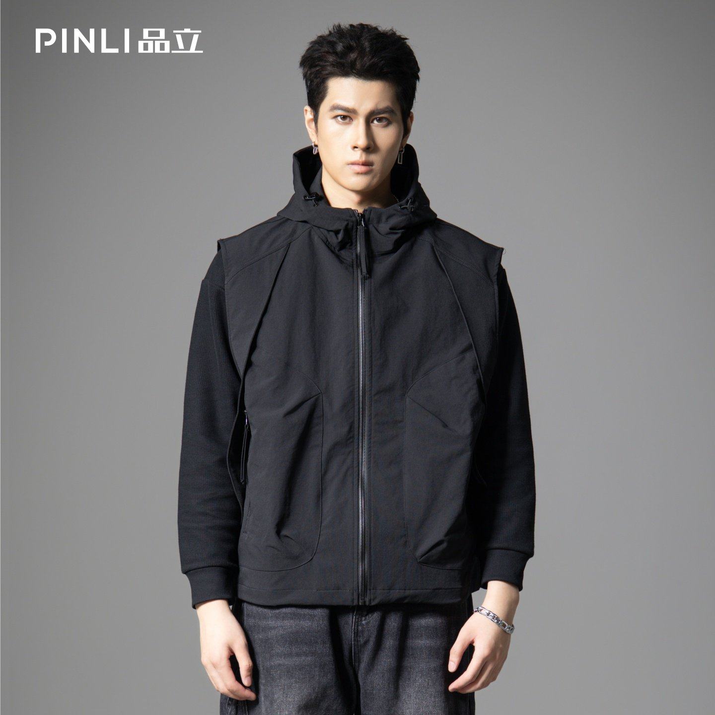 PINLI品立2025秋季新款男士宽松连帽背心休闲梭织马甲外套上衣潮,男装,常规马甲,淘宝优惠券,粉丝福利购,淘宝优惠卷