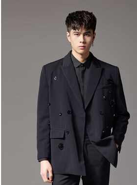 PINLI品立男钉珠花结婚休闲西服