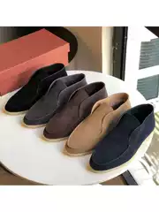 New Men's High-Top Loafers, Autumn and Winter Lazy Casual Shoes, Flat Soles, Large Size, with Added Fur