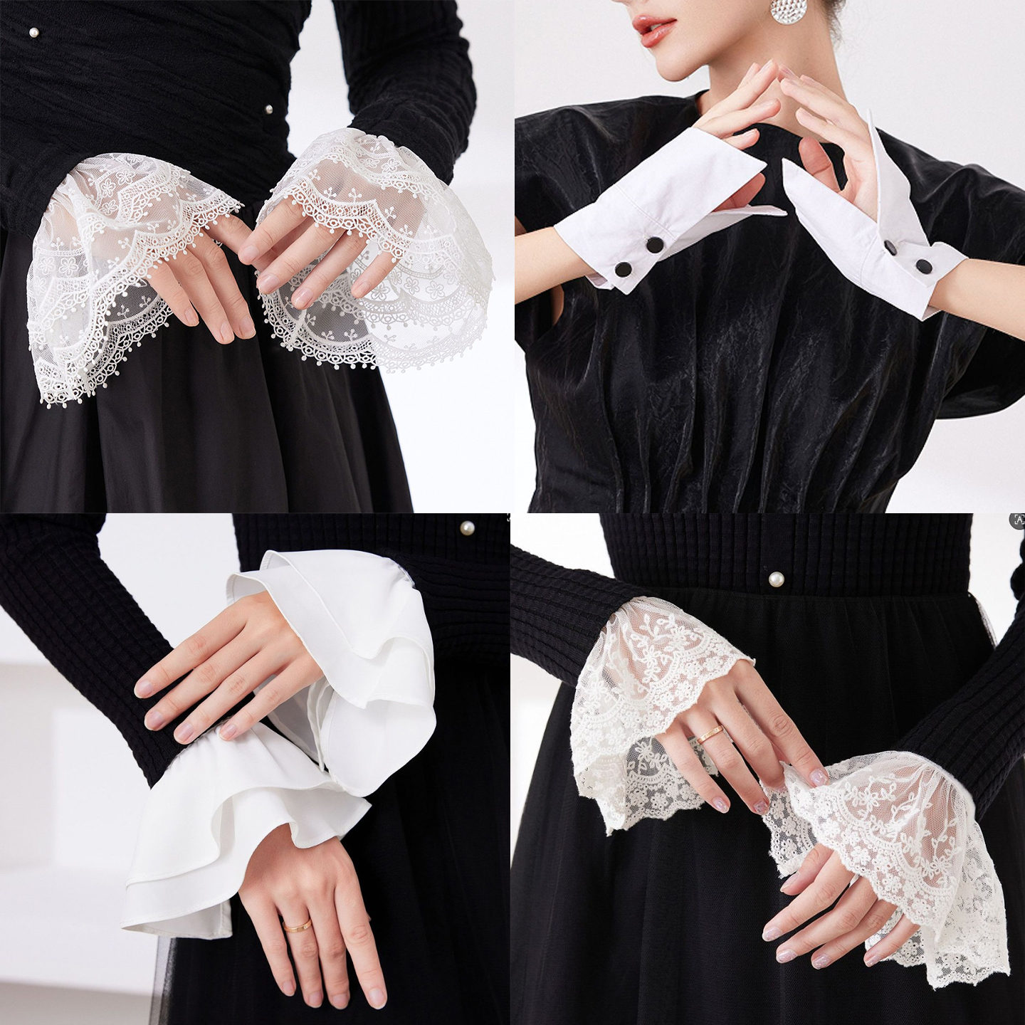 韩系仙气温柔风蕾丝半连指手套女甜美装饰短接袖口秋冬叠穿假袖子