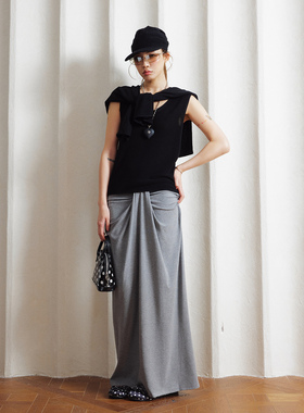 Babefish onze极简褶皱设计感低腰弹力长裙