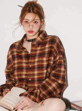 BabeFish Onze格子长袖衬衫oversize男友风宽松情侣休闲格纹外套