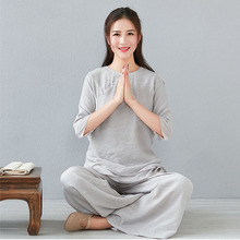 修禅服女套装 居士服佛系禅意中国风复古茶艺师服 春夏打坐棉麻中式