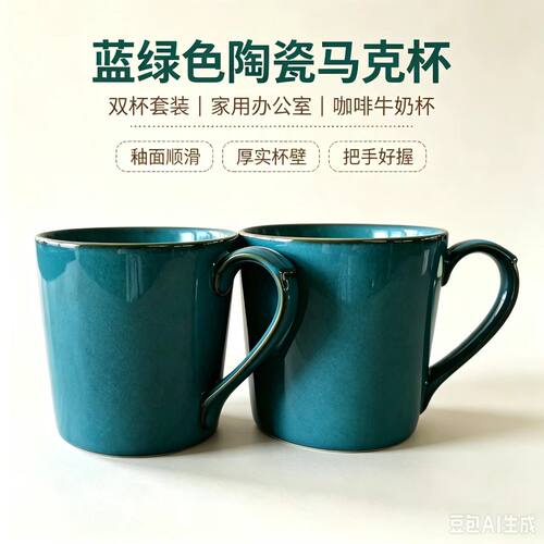 彩釉复蓝绿色2个装陶瓷杯