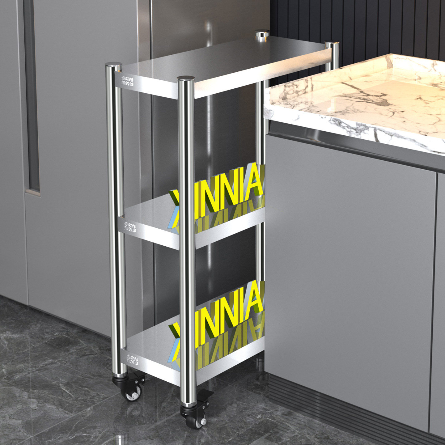 304不锈钢厨房置物架落地缝隙卫生间15cm窄款带轮货架可移动定制