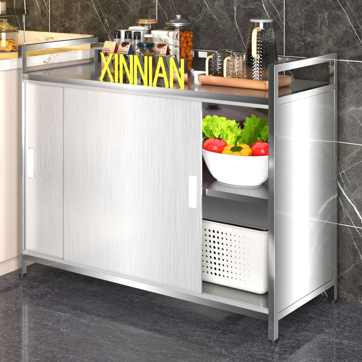 德国厨房不锈钢落地多层置物柜