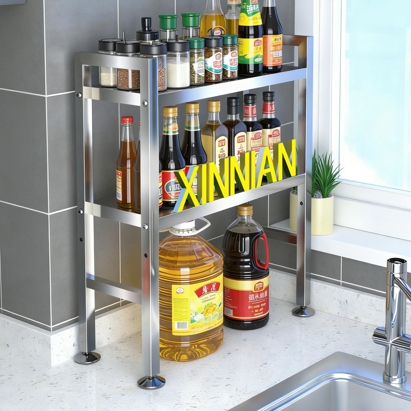 德国不锈钢厨房置物架台面多层调料收纳架家用小型双层多功能架子