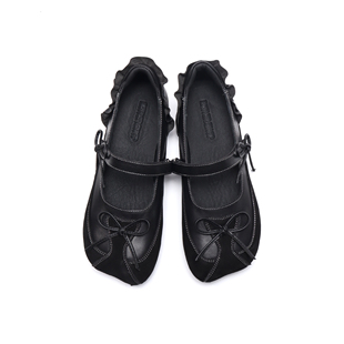 Asthershop原创 蝴蝶结装饰玛丽珍鞋 一字扣带单鞋 黑色平底女鞋