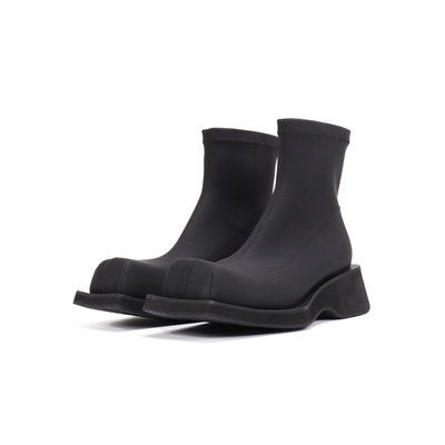 Asthershop原创 方头牛皮靴子 小猪鼻微翘时装靴