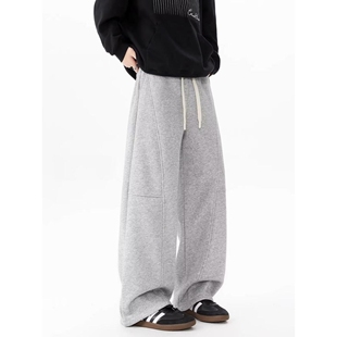 春秋季纯色百搭休闲直筒运动裤男款卫裤宽松情侣阔腿长裤子