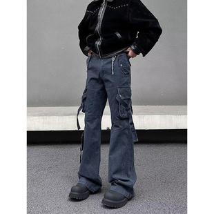 美式复古多口袋微喇工装裤男vibe高街Vujade绑带裤子长裤夏季