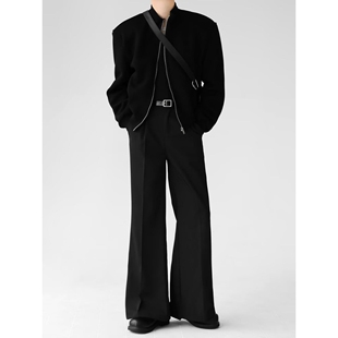 黑色直筒牛仔裤男款夏季薄款加长款ootd美式裤子高腰显瘦微喇男裤