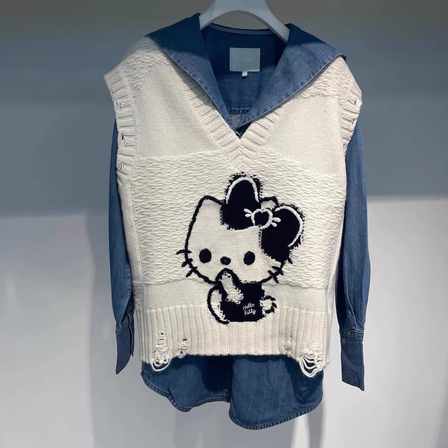 丛芮范2025冬季新款纯色牛仔衬衫马甲针织两件套上衣女71103075