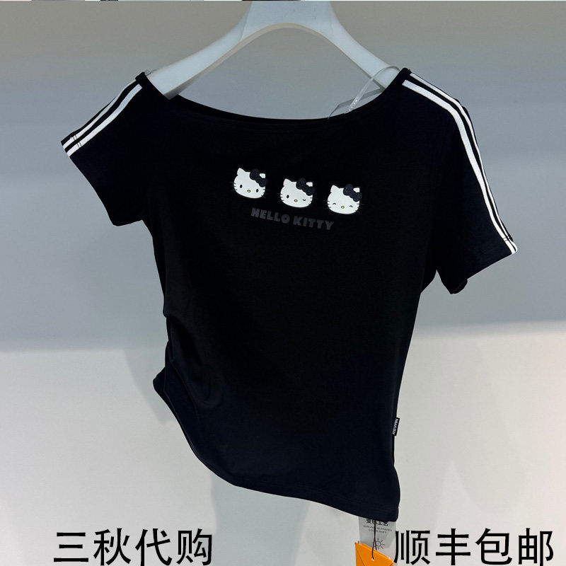 REVANYAYA芮范雅2026夏新款凯蒂猫斜肩短袖T恤衫女上衣R31001051