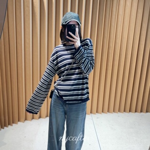 含绵羊毛条纹落肩针织长袖 nycafter新款 250748 念念