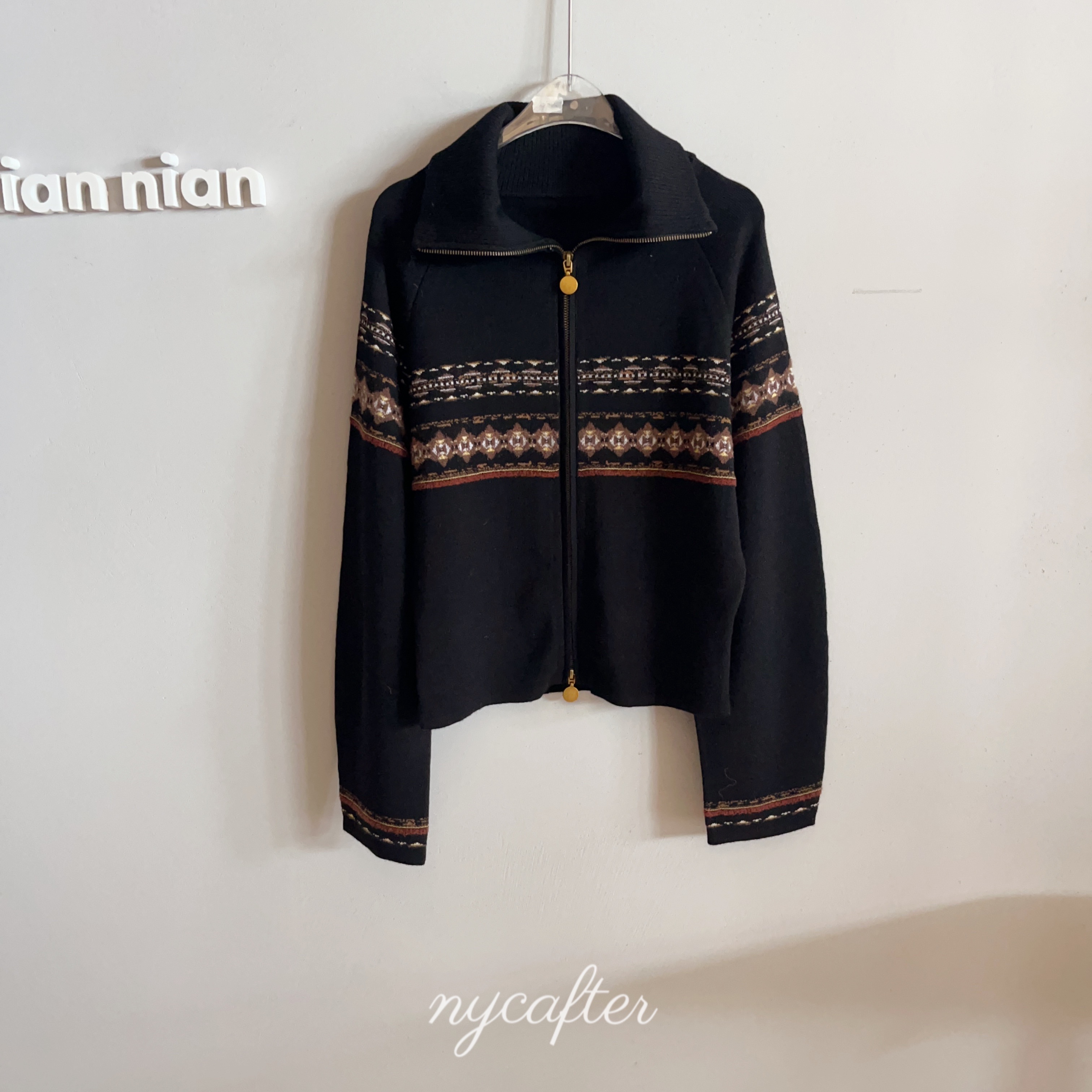 【念念】nycafter羊毛费尔岛毛衣开衫提花针织衫双拉链外套2631