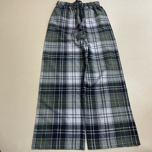 松紧腰纯棉休闲裤 格纹休闲裤 2025绿色格子长裤 YY1686 念念