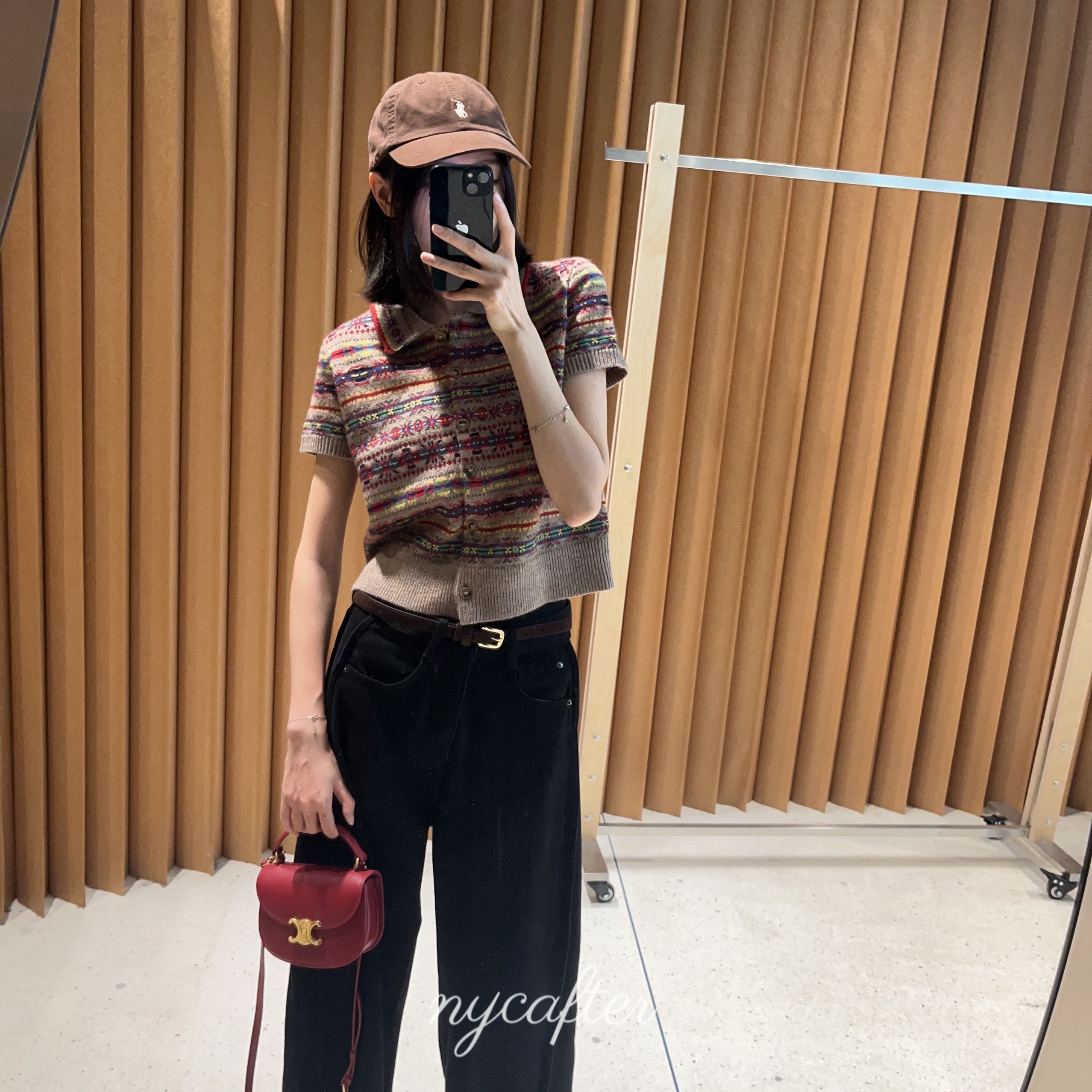 【念念】nycafter羊毛费尔岛毛衣翻领短袖polo领针织衫开衫jy3296