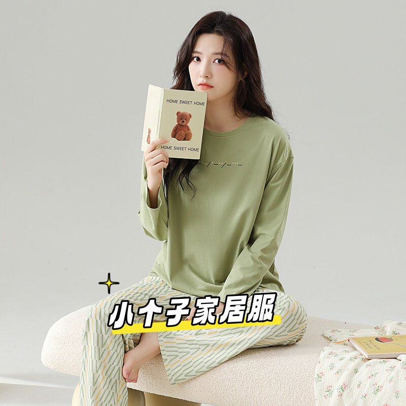 春秋季睡衣女小个子少女生纯棉长袖圆领休闲可外穿家居服套装xs码