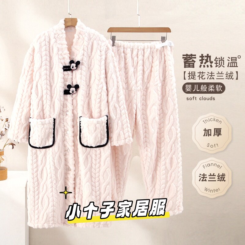 小个子女士法兰绒长裙月子服