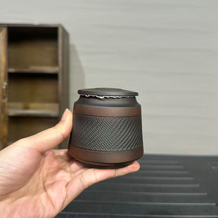 紫陶跳刀纹迷你茶叶罐密封罐中式复古家用陶瓷轻奢茶叶防潮储存罐