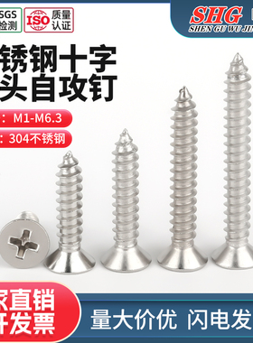 304不锈钢GB846十字沉头自攻钉平头自攻尖尾木螺钉螺丝钉M1-M8