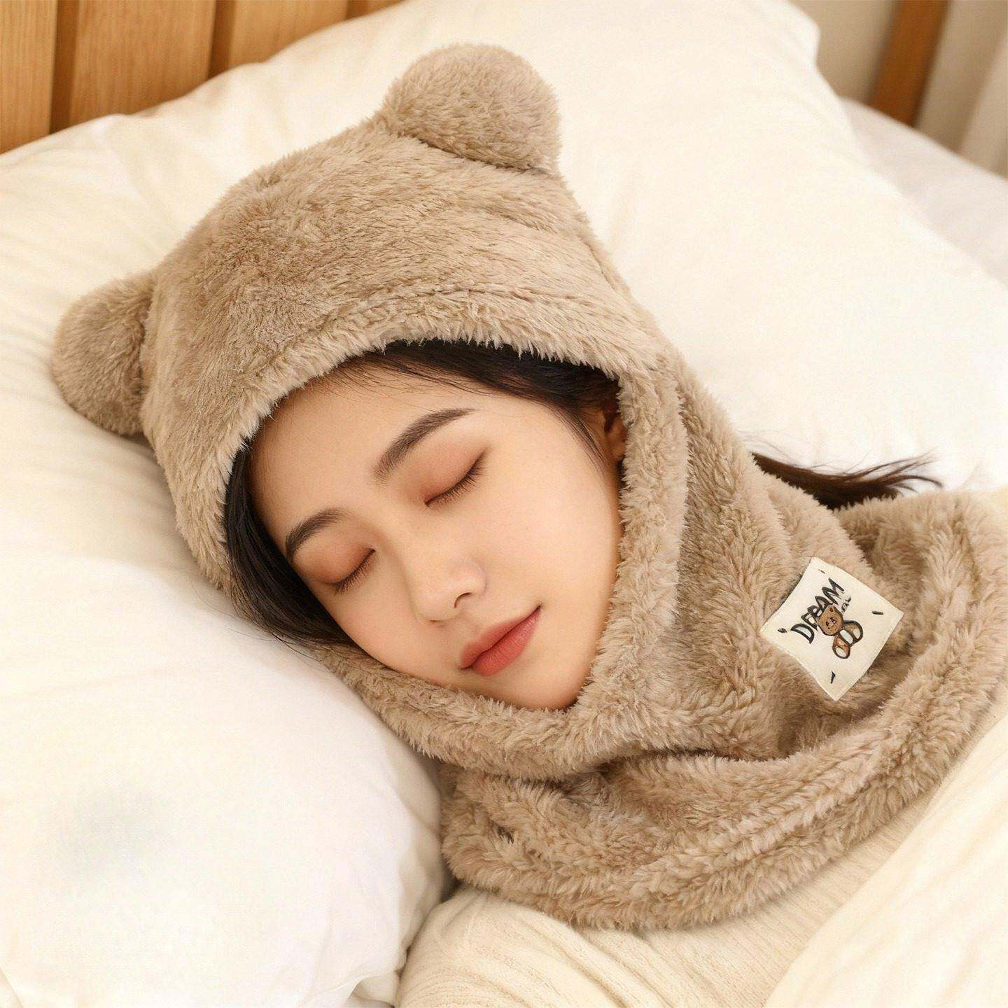 偏头疼睡觉护头帽女冬天护脖子额头加绒保暖防风睡眠帽脖套护颈帽