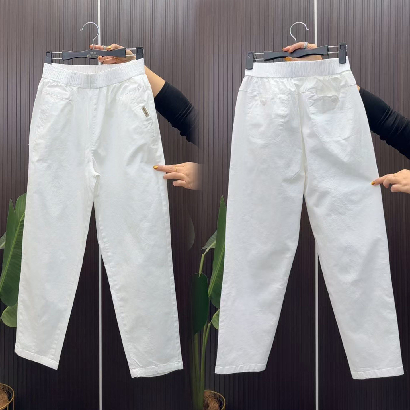 春夏新款纯棉九分裤女高腰宽松白色水洗棉哈伦小脚裤洋百搭休闲裤