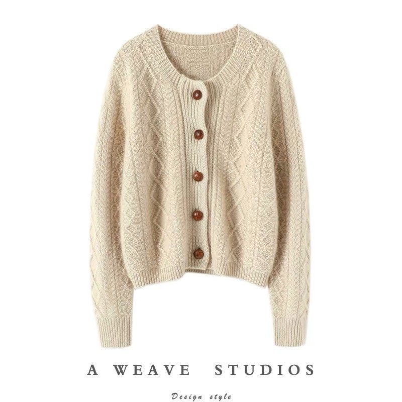 25秋冬新款100%纯羊毛开衫女圆领复古麻花加厚针织毛衣外套韩版,女装/女士精品,毛针织衫,淘宝优惠券,粉丝福利购,淘宝优惠卷