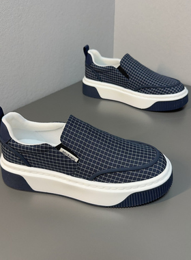 夏季男士布鞋2025新款帆布鞋舒适透气百搭厚底板鞋运动休闲鞋增高