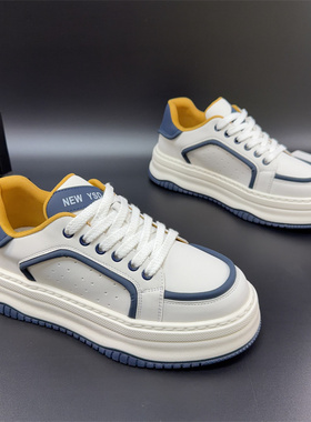 2026男鞋新款春季透气小白鞋拼色时尚厚底软底百搭潮流休闲板鞋