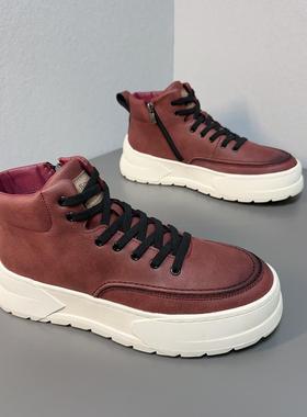 高帮棉鞋2024冬季新款男鞋加绒马丁靴潮流复古系带厚底休闲板鞋