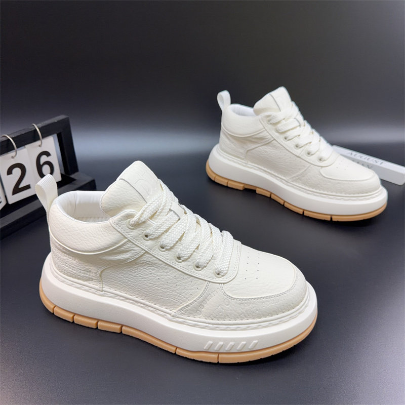 冬季新款白色高帮板鞋男厚底增高休闲潮鞋2025棉鞋系带加绒保暖