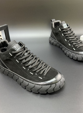 翻毛皮高帮男鞋2025新款冬季加绒保暖棉鞋厚底系带休闲运动板鞋