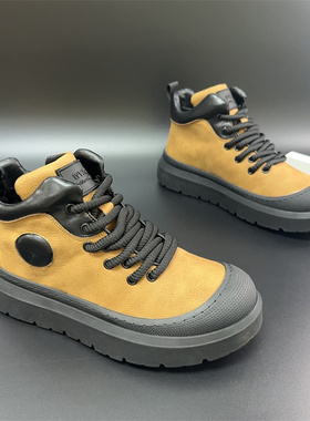 2025冬季新款高帮棉鞋加绒男鞋户外圆头厚底工装靴大头休闲鞋马丁